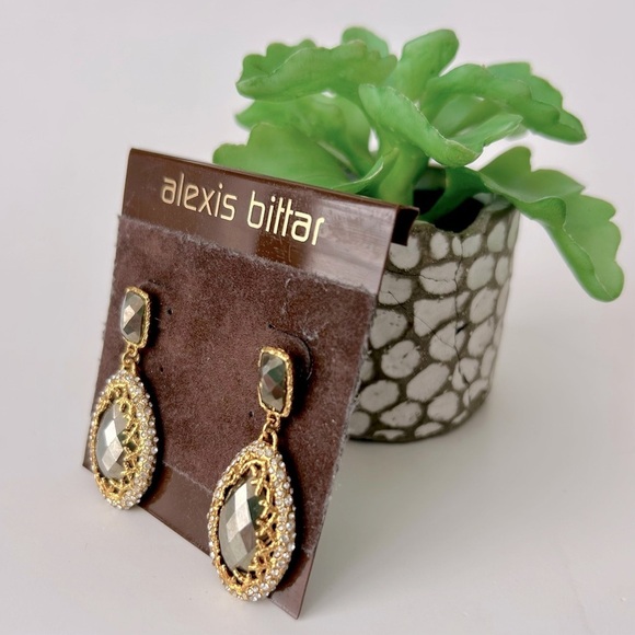 Alexis Bittar Pyrite Crystal Swarovski Pave Earrings Gold Mixed Metal Sparkle - Picture 5 of 9
